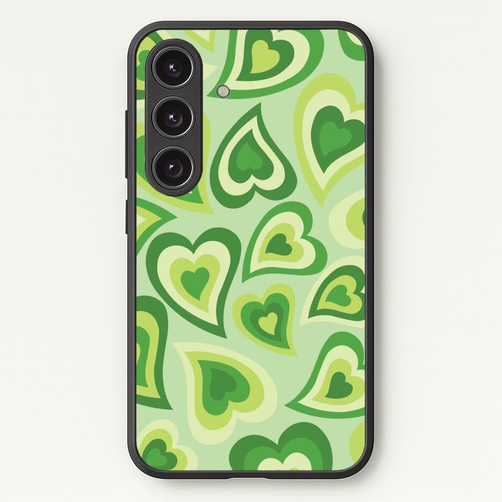 Green Hearts - Trippy Patterns - Trippy Patterns Phone Case for Galaxy S25 Plus