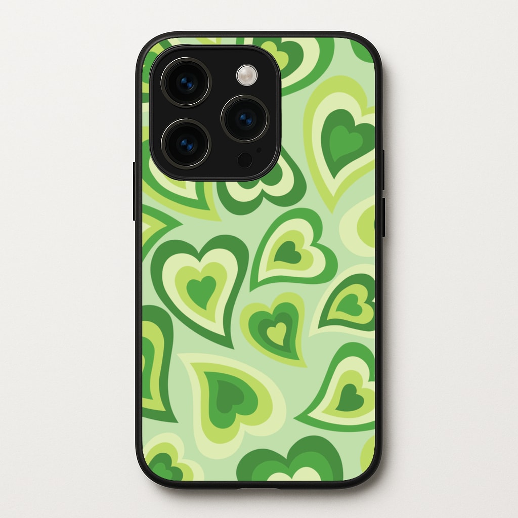 Green Hearts - Trippy Patterns - Trippy Patterns Phone Case for iPhone 14 Pro