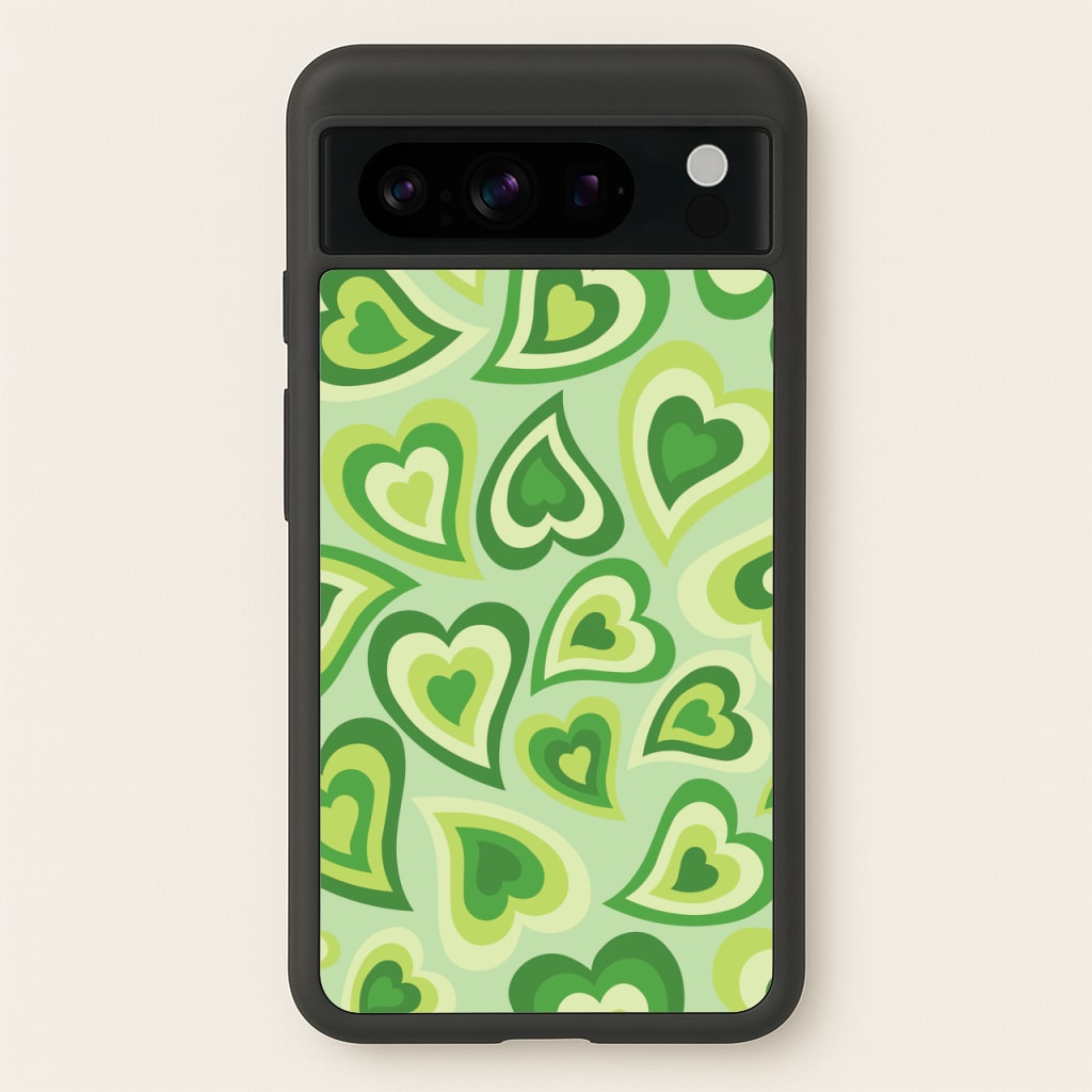 Green Hearts - Trippy Patterns - Trippy Patterns Phone Case for Google Pixel 8 Pro