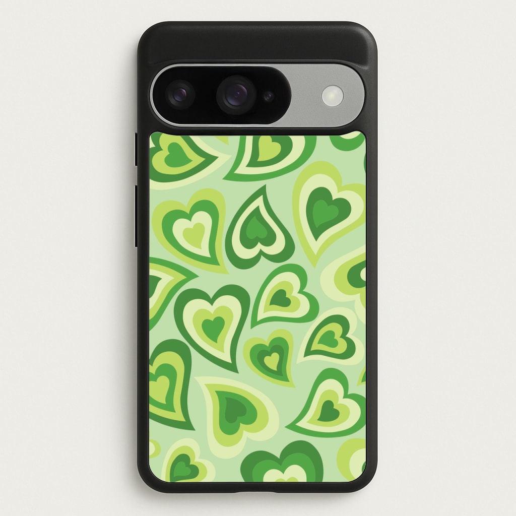 Green Hearts - Trippy Patterns Phone Case for Google Pixel 10 / 10 Pro