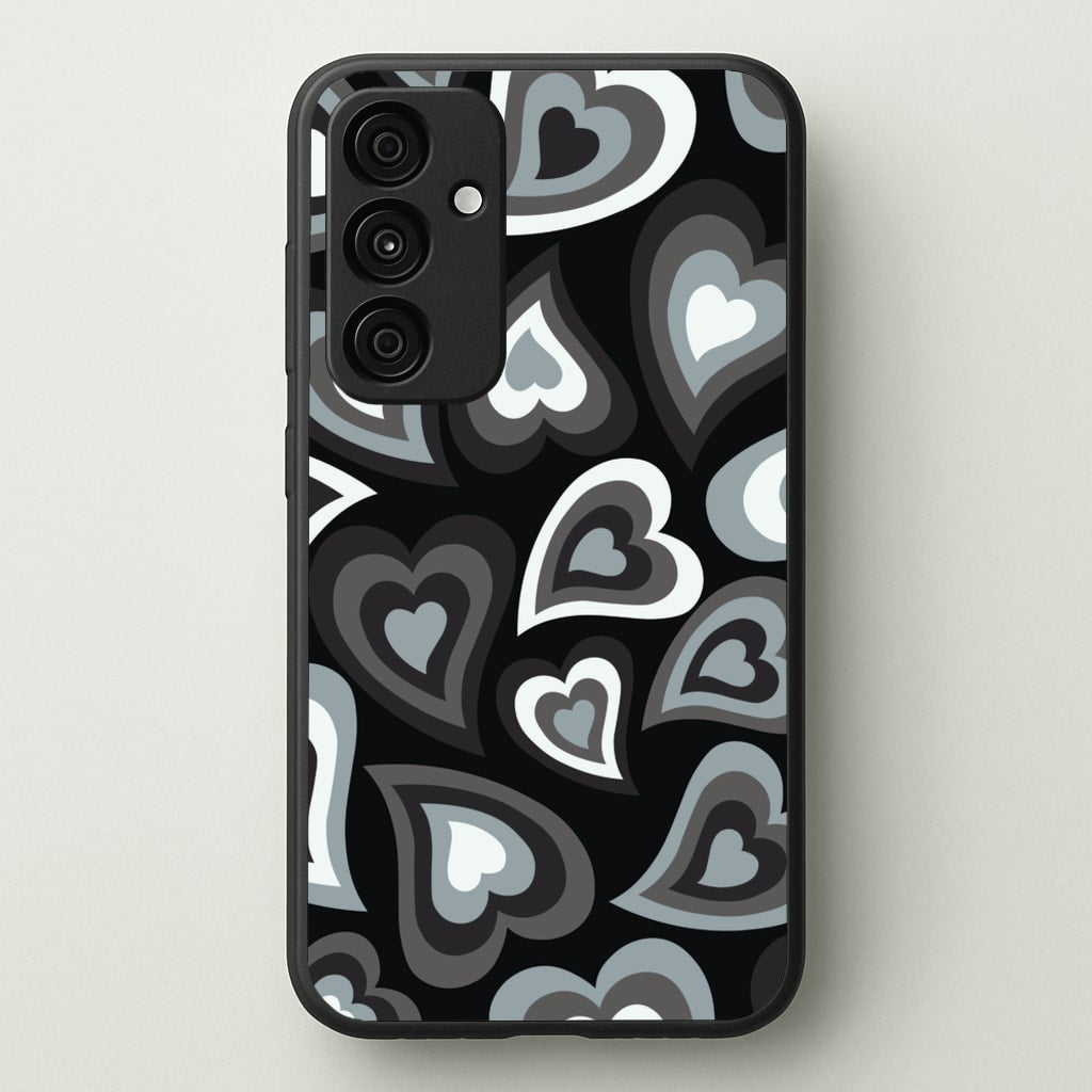 Black Hearts - Trippy Patterns - Trippy Patterns Phone Case for Galaxy A55