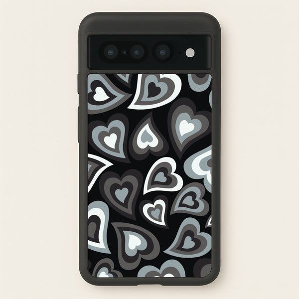 Black Hearts - Trippy Patterns - Trippy Patterns Phone Case for Google Pixel 7 Pro
