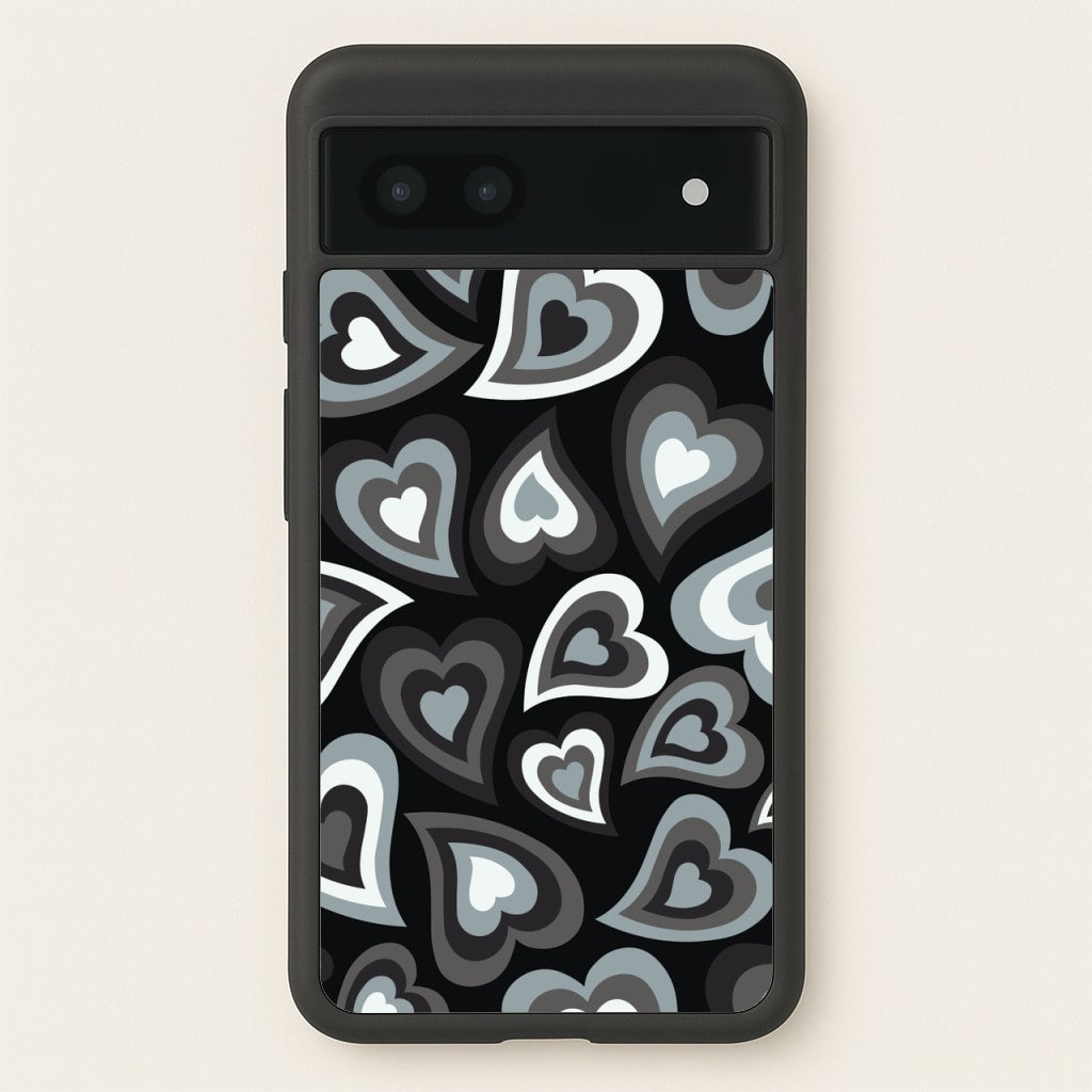 Black Hearts - Trippy Patterns - Trippy Patterns Phone Case for Google Pixel 7a