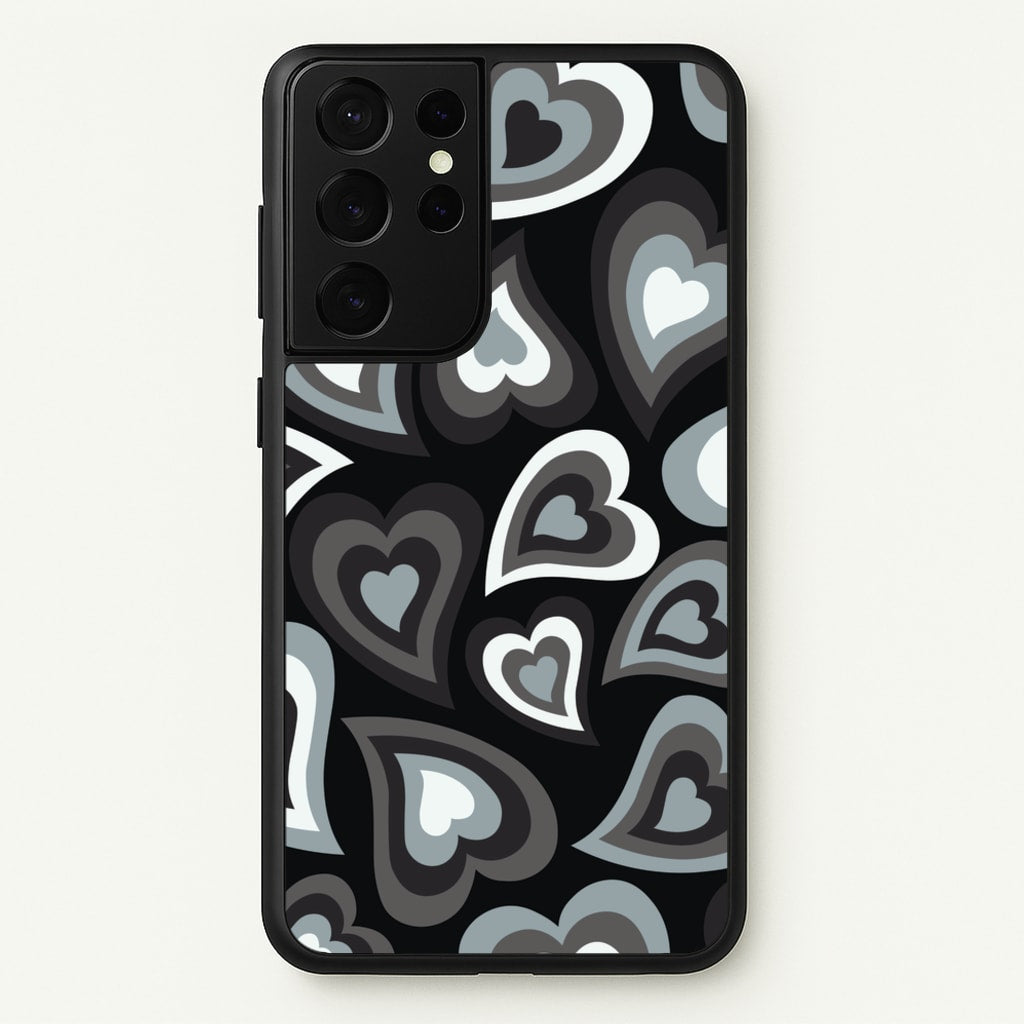 Black Hearts - Trippy Patterns - Trippy Patterns Phone Case for Galaxy S21 Ultra