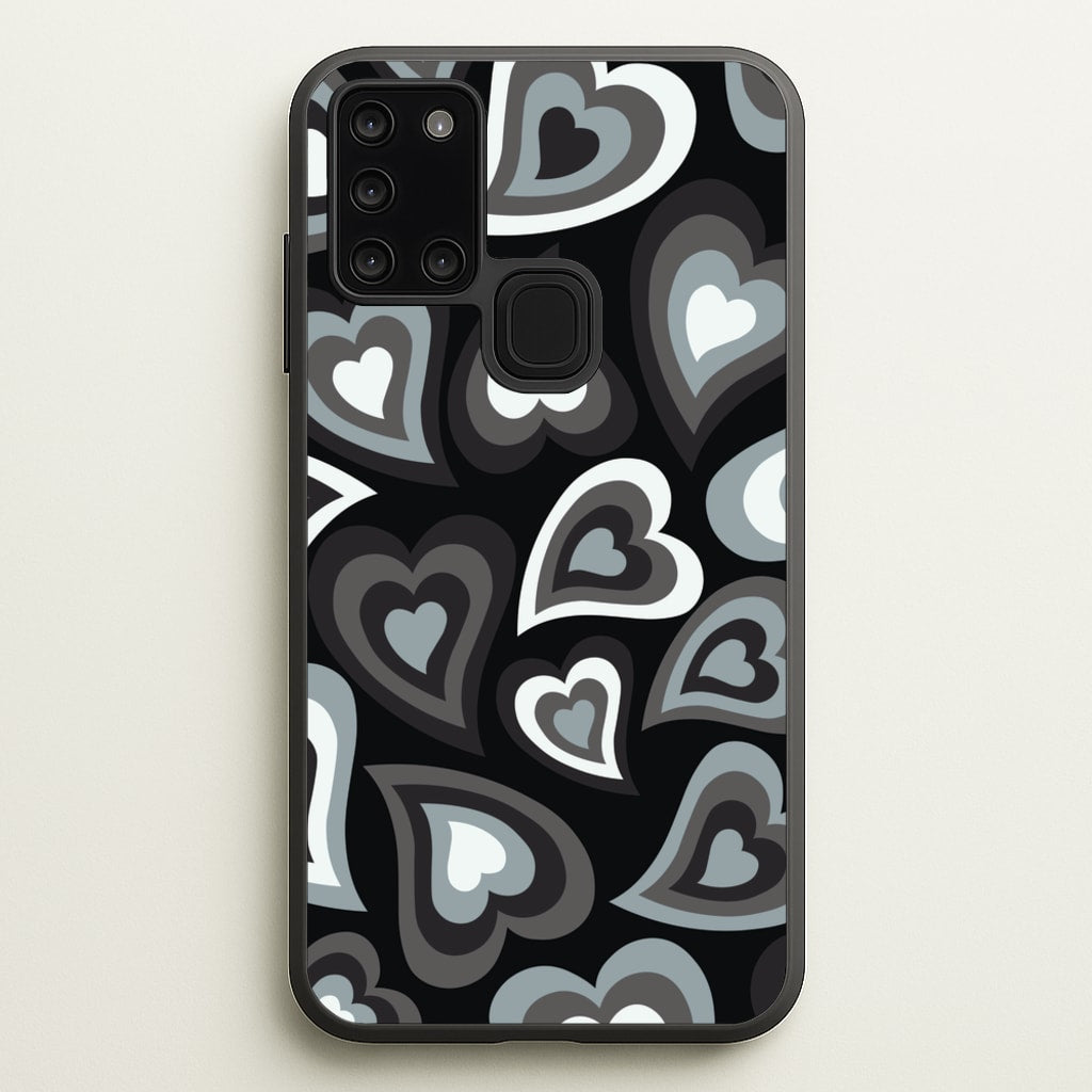 Black Hearts - Trippy Patterns - Trippy Patterns Phone Case for Galaxy A21s