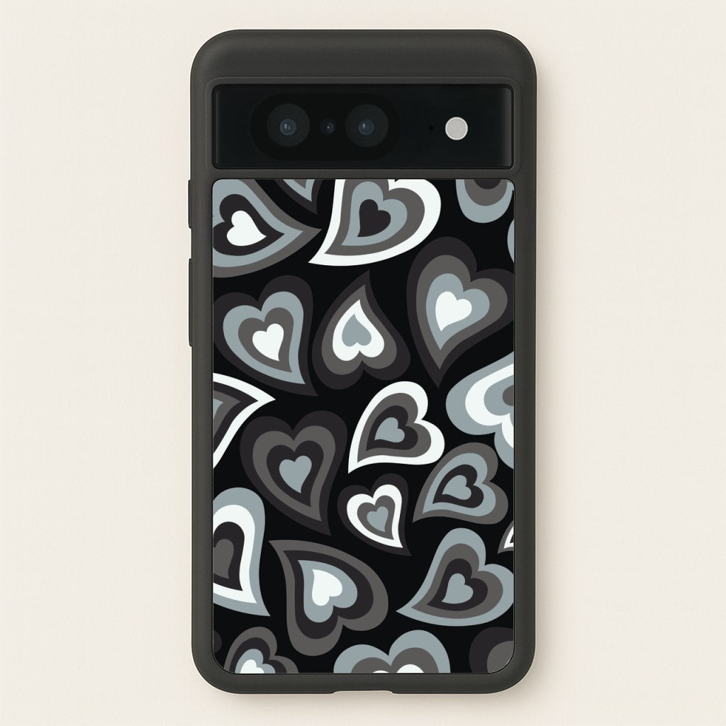 Black Hearts - Trippy Patterns - Trippy Patterns Phone Case for Google Pixel 8