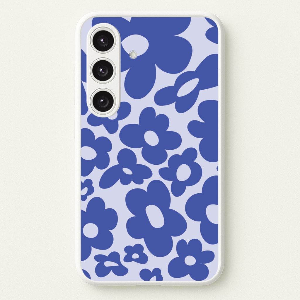 Blue Flowers - Trippy Patterns - Trippy Patterns Phone Case for Galaxy S25 Plus