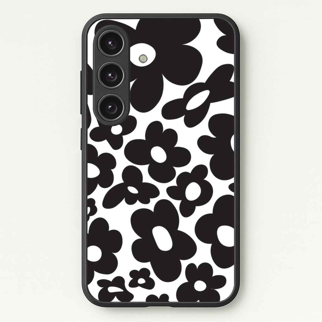 Black Flowers - Trippy Patterns - Trippy Patterns Phone Case for Galaxy S24 Plus
