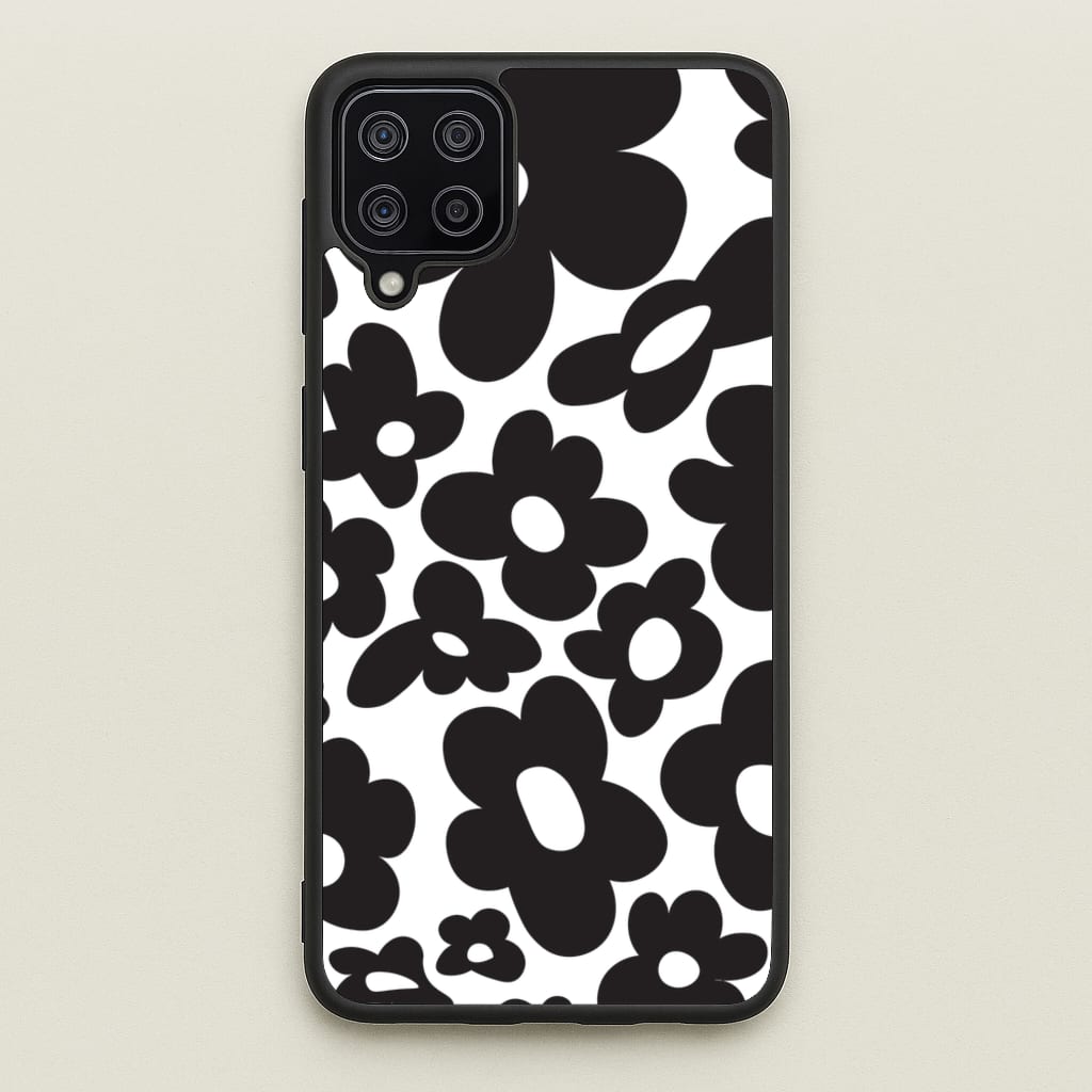 Black Flowers - Trippy Patterns - Trippy Patterns Phone Case for Galaxy A12