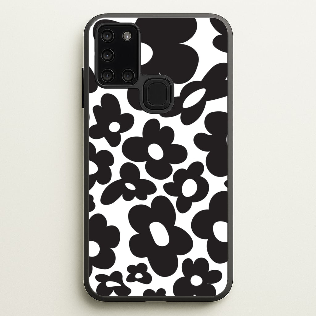 Black Flowers - Trippy Patterns - Trippy Patterns Phone Case for Galaxy A21s
