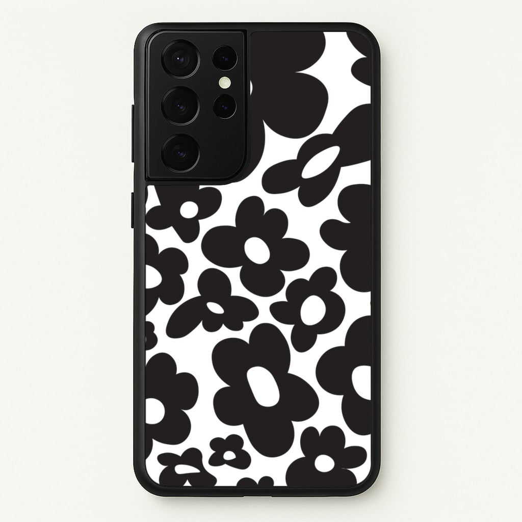 Black Flowers - Trippy Patterns - Trippy Patterns Phone Case for Galaxy S21 Ultra