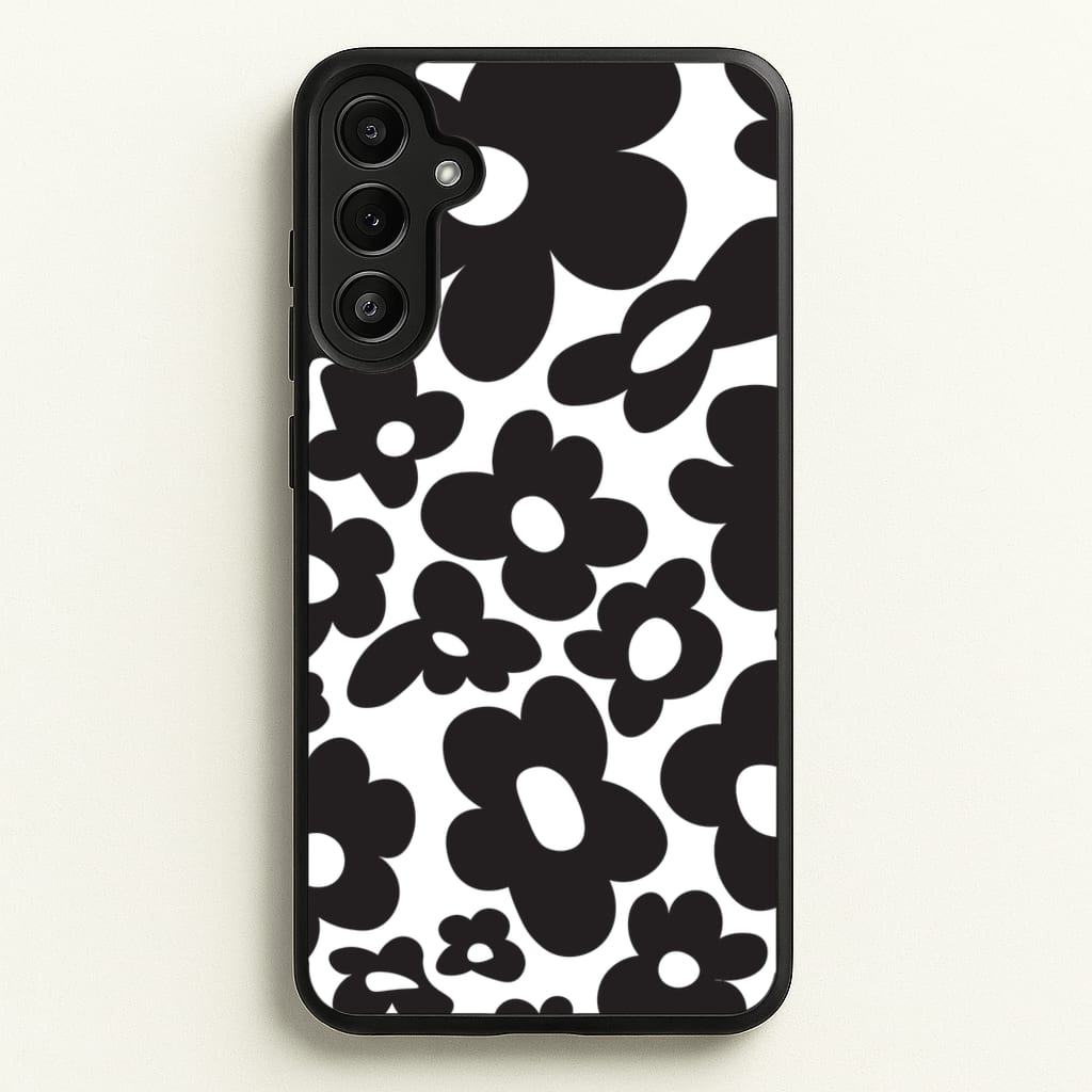 Black Flowers - Trippy Patterns - Trippy Patterns Phone Case for Galaxy A36