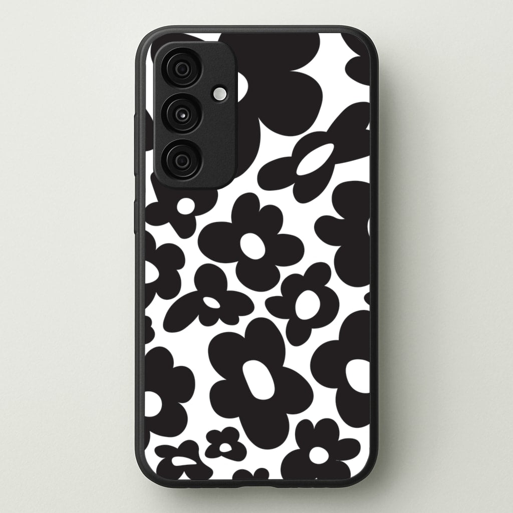 Black Flowers - Trippy Patterns - Trippy Patterns Phone Case for Galaxy A35