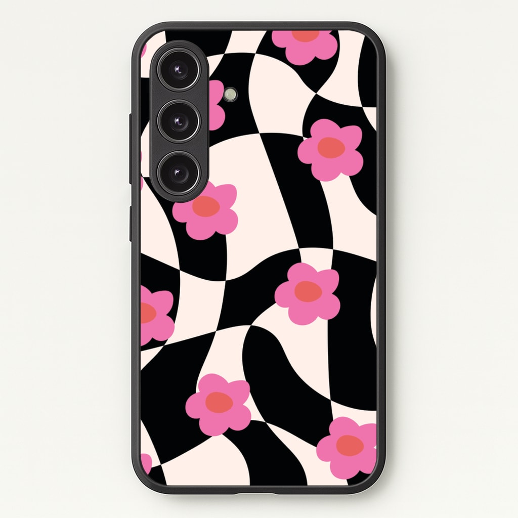 Checkboard Flowers - Trippy Patterns - Trippy Patterns Phone Case for Galaxy S24FE