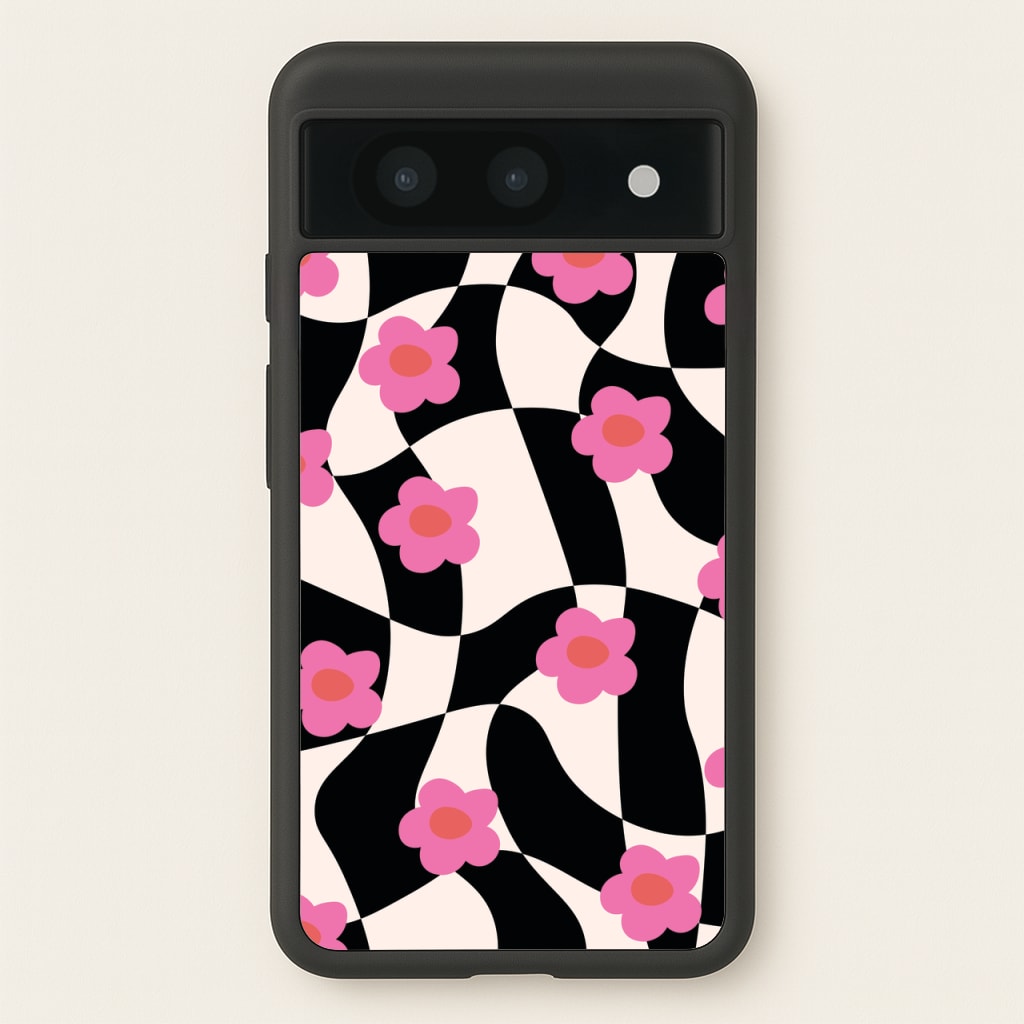 Checkboard Flowers - Trippy Patterns - Trippy Patterns Phone Case for Google Pixel 8a