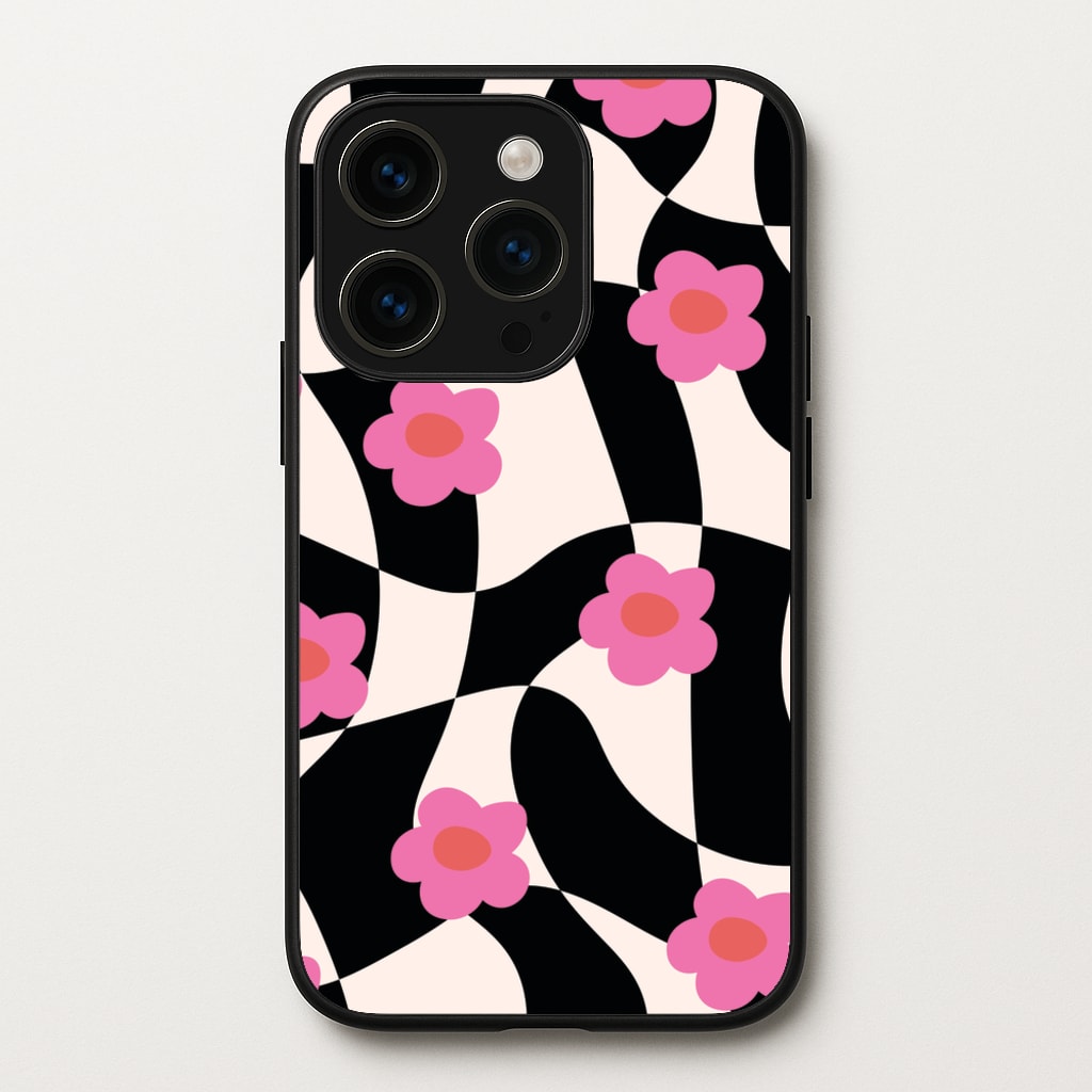 Checkboard Flowers - Trippy Patterns - Trippy Patterns Phone Case for iPhone 14 Pro