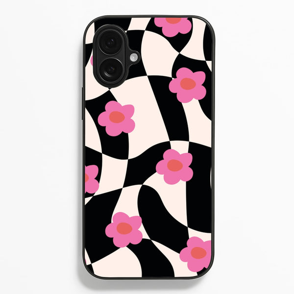 Checkboard Flowers - Trippy Patterns - Trippy Patterns Phone Case for iPhone 16 Plus