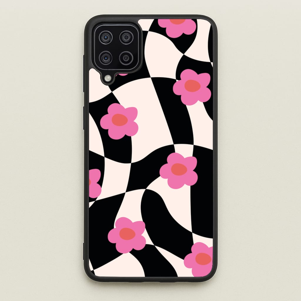 Checkboard Flowers - Trippy Patterns - Trippy Patterns Phone Case for Galaxy A12
