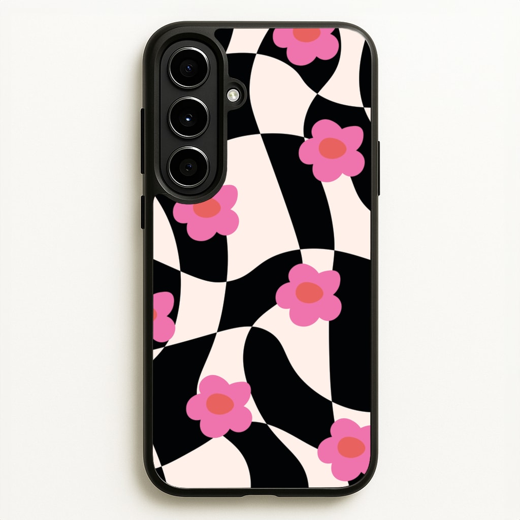 Checkboard Flowers - Trippy Patterns - Trippy Patterns Phone Case for Galaxy A56
