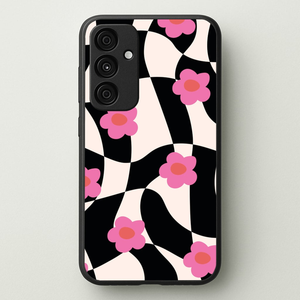 Checkboard Flowers - Trippy Patterns - Trippy Patterns Phone Case for Galaxy A35
