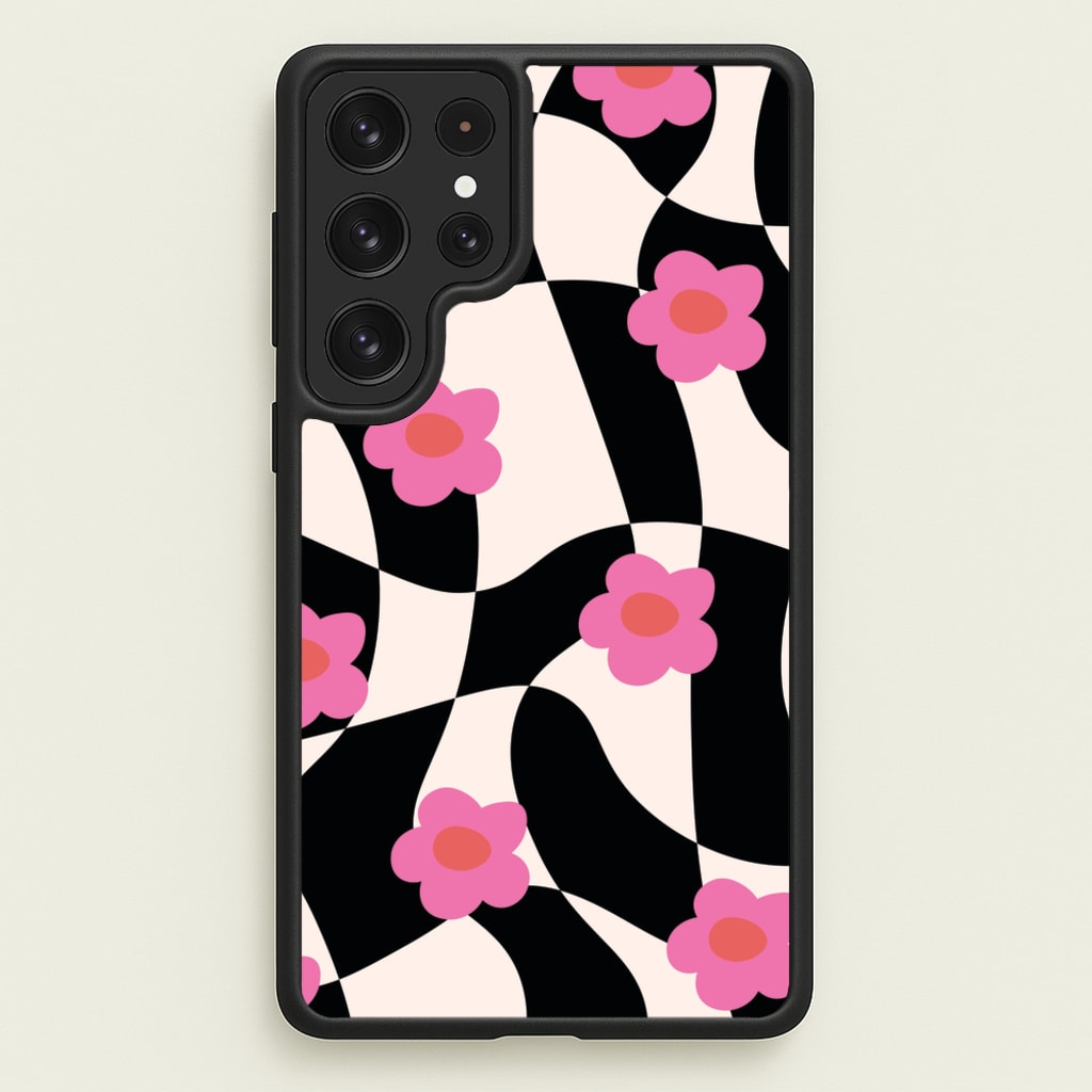 Checkboard Flowers - Trippy Patterns - Trippy Patterns Phone Case for Galaxy S22 Ultra