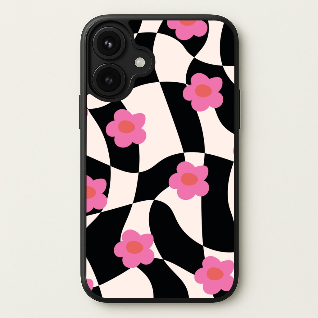 Checkboard Flowers - Trippy Patterns Phone Case for iPhone 17