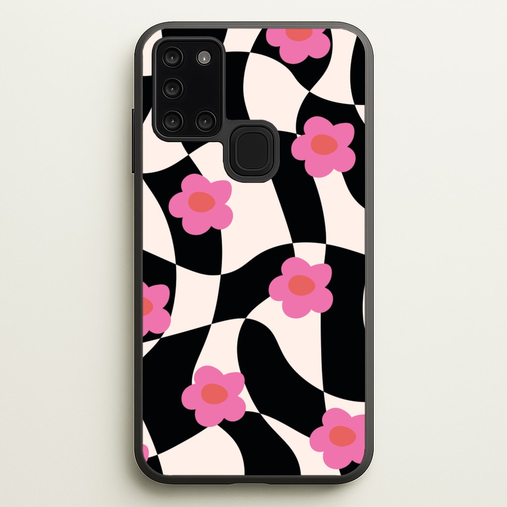 Checkboard Flowers - Trippy Patterns - Trippy Patterns Phone Case for Galaxy A21s