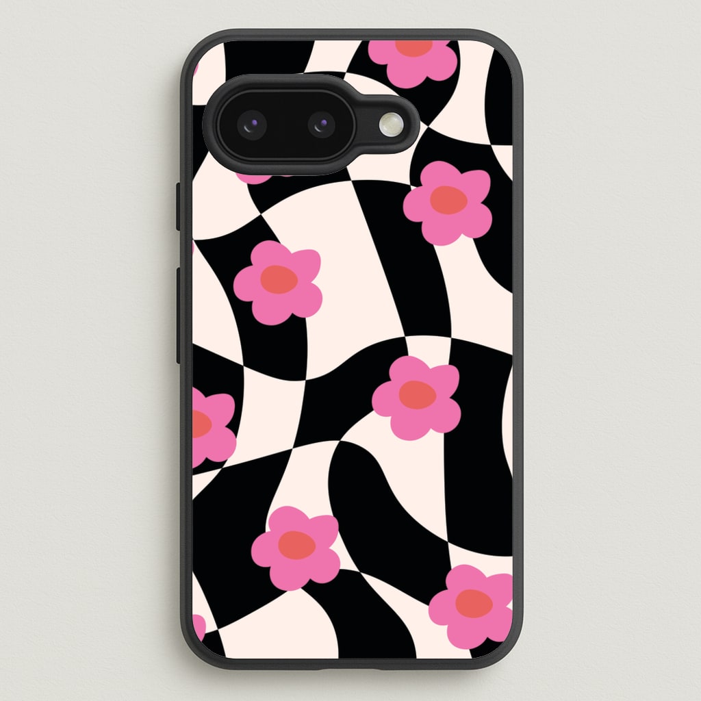 Checkboard Flowers - Trippy Patterns - Trippy Patterns Phone Case for Google Pixel 9a