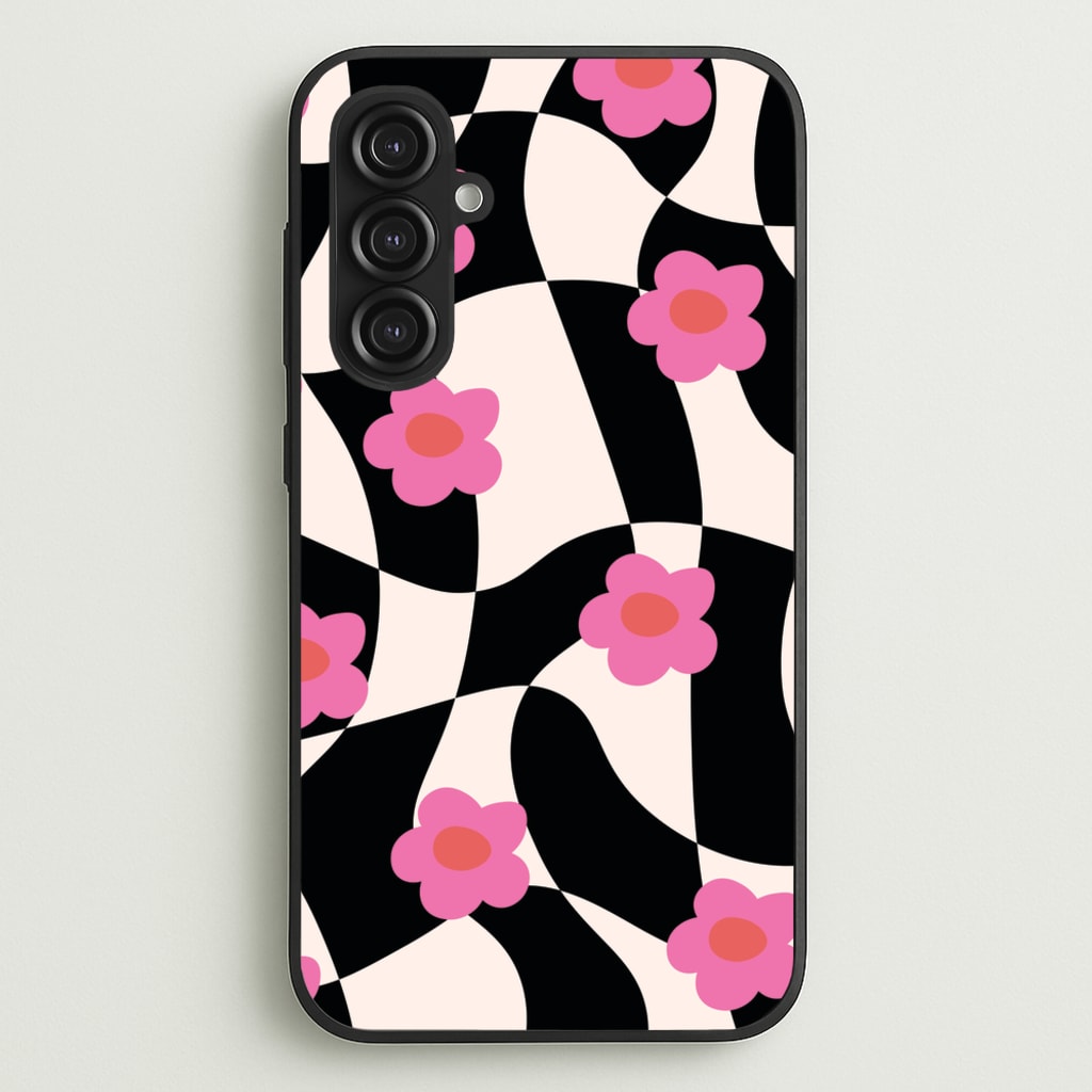 Checkboard Flowers - Trippy Patterns - Trippy Patterns Phone Case for Galaxy S23FE