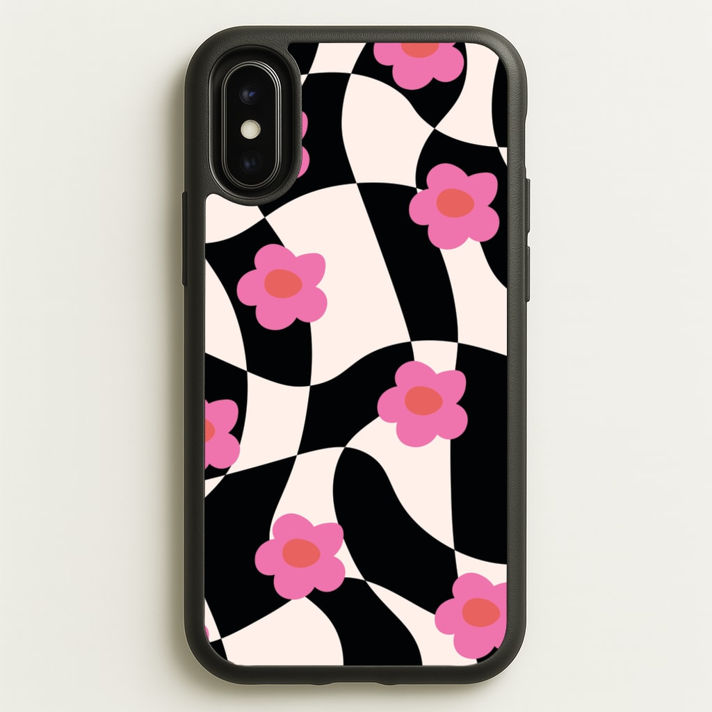 Checkboard Flowers - Trippy Patterns - Trippy Patterns Phone Case for iPhone X / XS