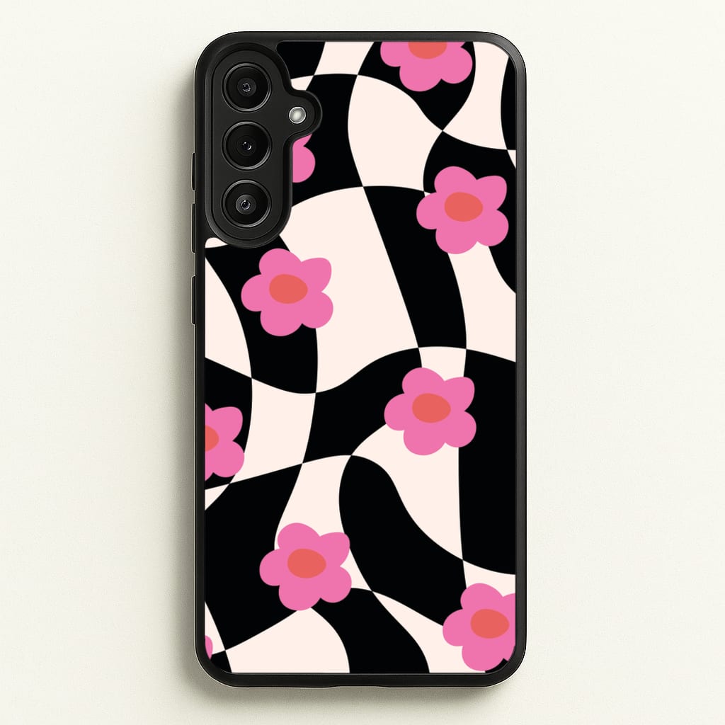 Checkboard Flowers - Trippy Patterns - Trippy Patterns Phone Case for Galaxy A34