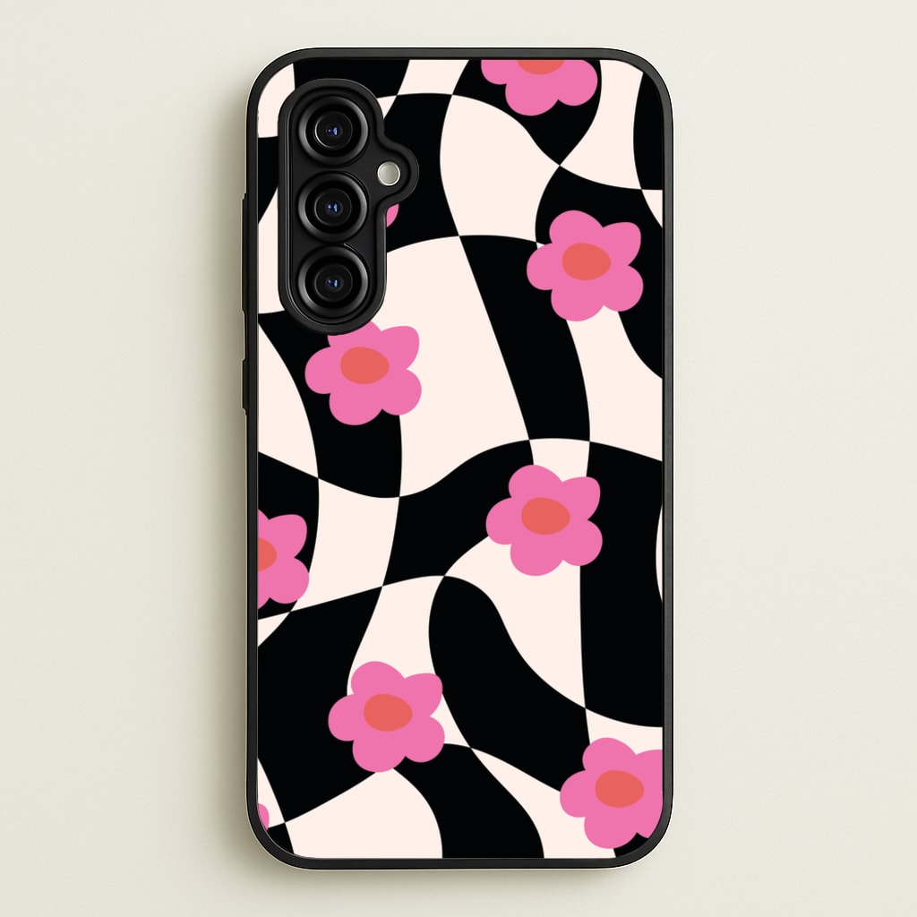 Checkboard Flowers - Trippy Patterns - Trippy Patterns Phone Case for Galaxy A54