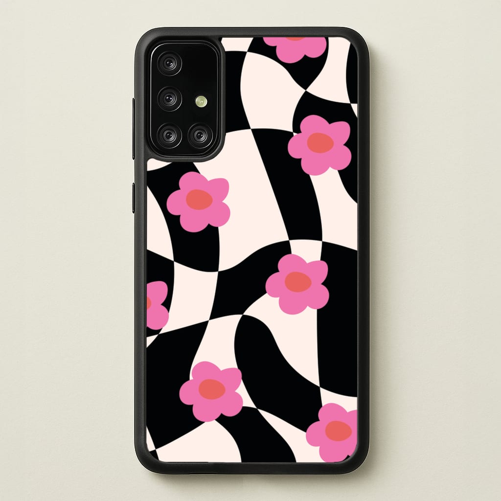 Checkboard Flowers - Trippy Patterns - Trippy Patterns Phone Case for Galaxy A71