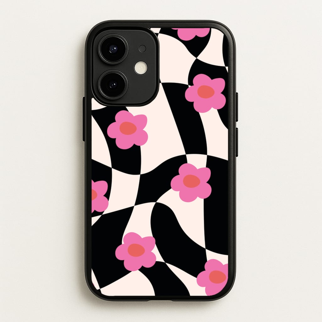 Checkboard Flowers - Trippy Patterns - Trippy Patterns Phone Case for iPhone 12 / 12 Pro