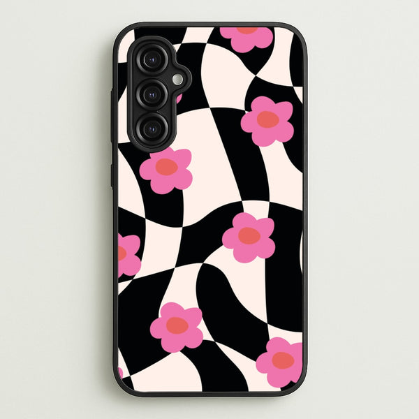 Checkboard Flowers - Trippy Patterns - Trippy Patterns Phone Case for Galaxy A14