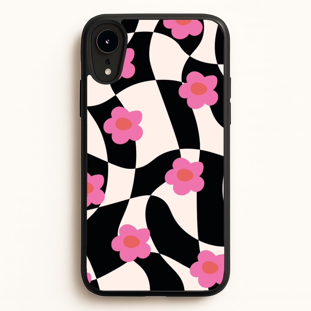 Checkboard Flowers - Trippy Patterns - Trippy Patterns Phone Case for iPhone XR