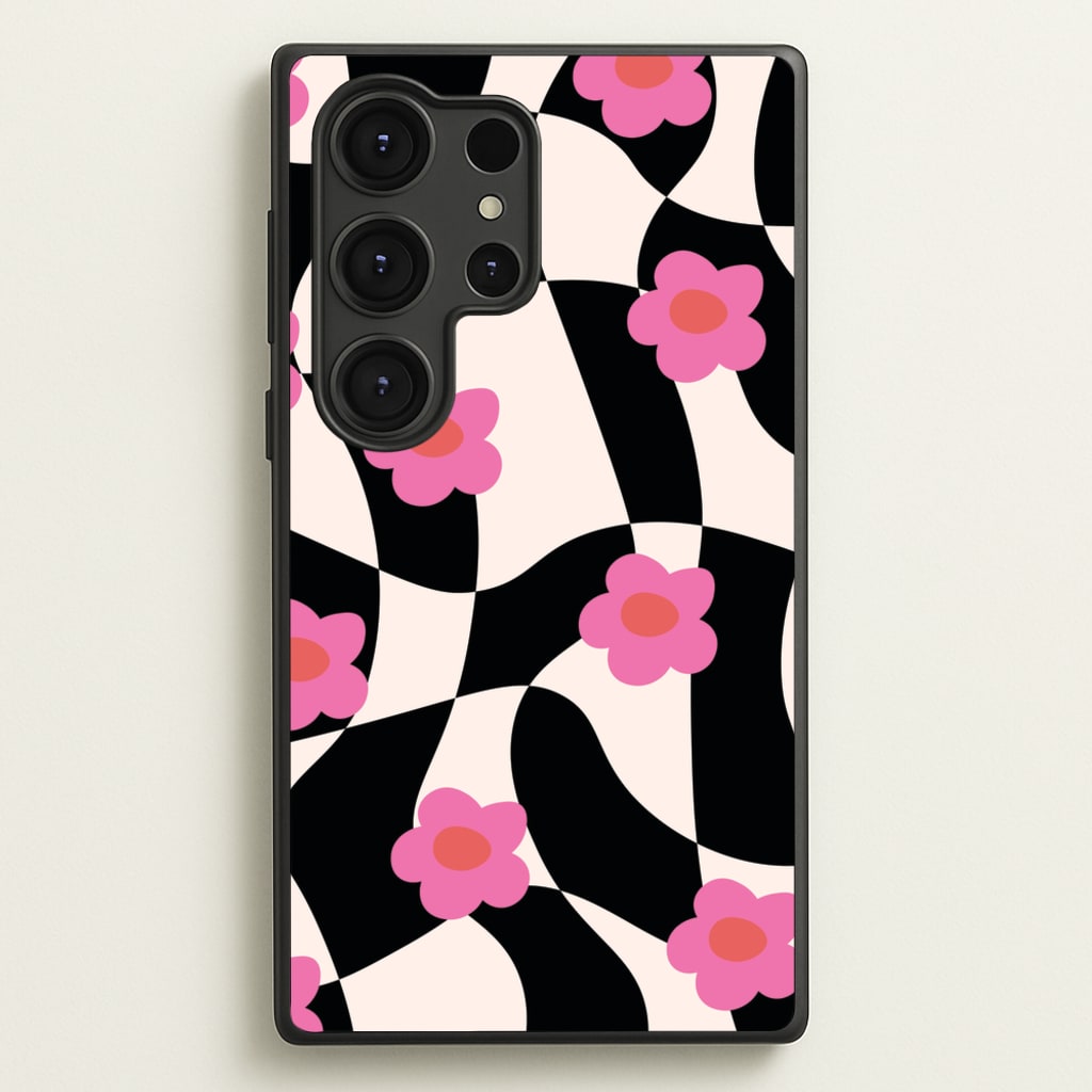 Checkboard Flowers - Trippy Patterns - Trippy Patterns Phone Case for Galaxy S25 Ultra