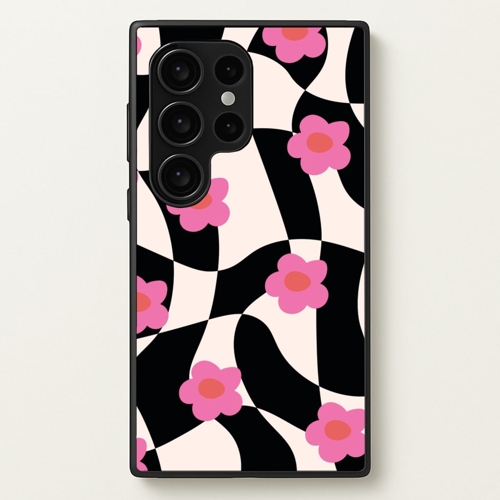 Checkboard Flowers - Trippy Patterns - Trippy Patterns Phone Case for Galaxy S24 Ultra