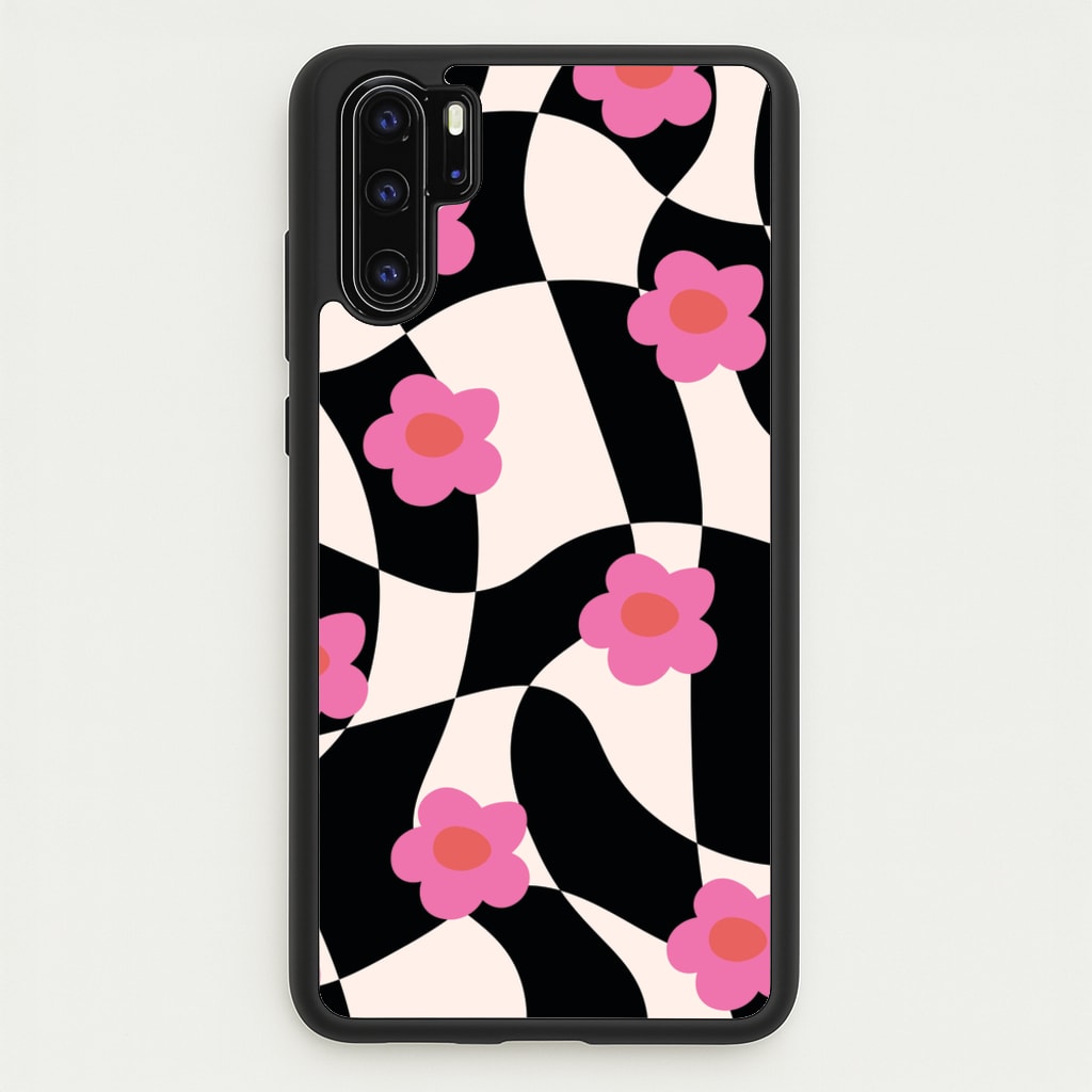Checkboard Flowers - Trippy Patterns - Trippy Patterns Phone Case for Huawei P30 Pro