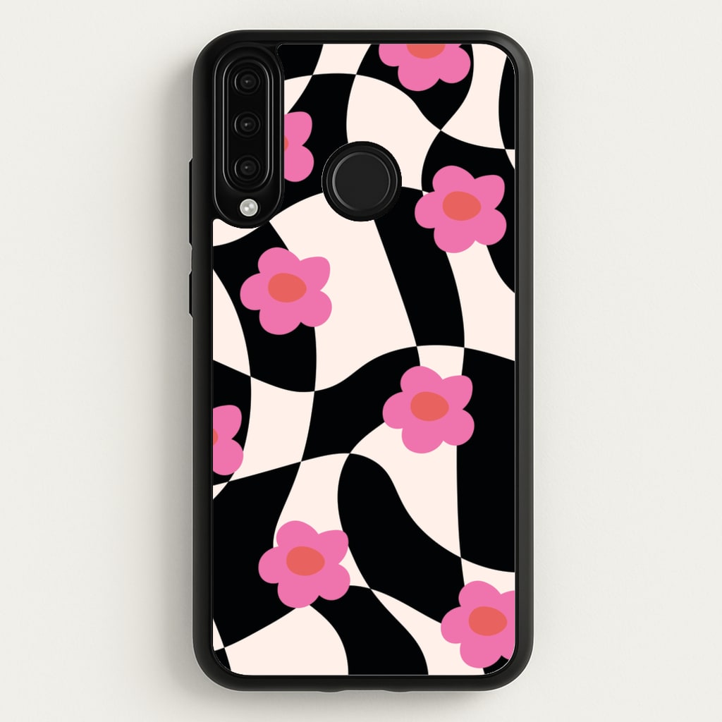Checkboard Flowers - Trippy Patterns - Trippy Patterns Phone Case for Huawei P30 Lite
