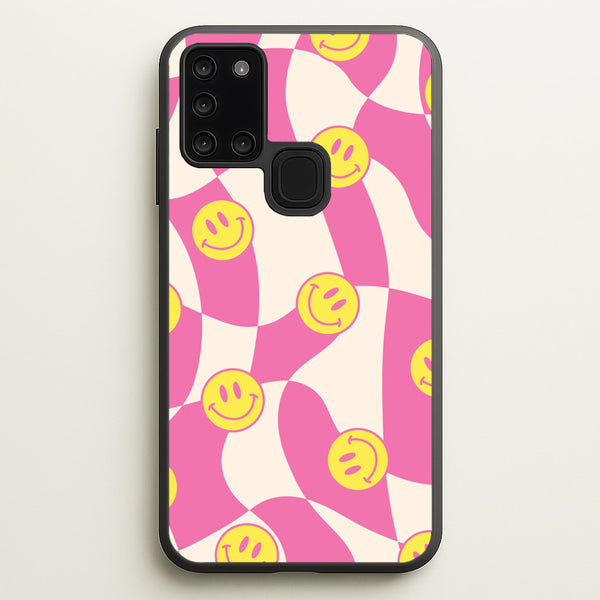 Smiley Checkboard - Trippy Patterns - Trippy Patterns Phone Case for Galaxy A21s