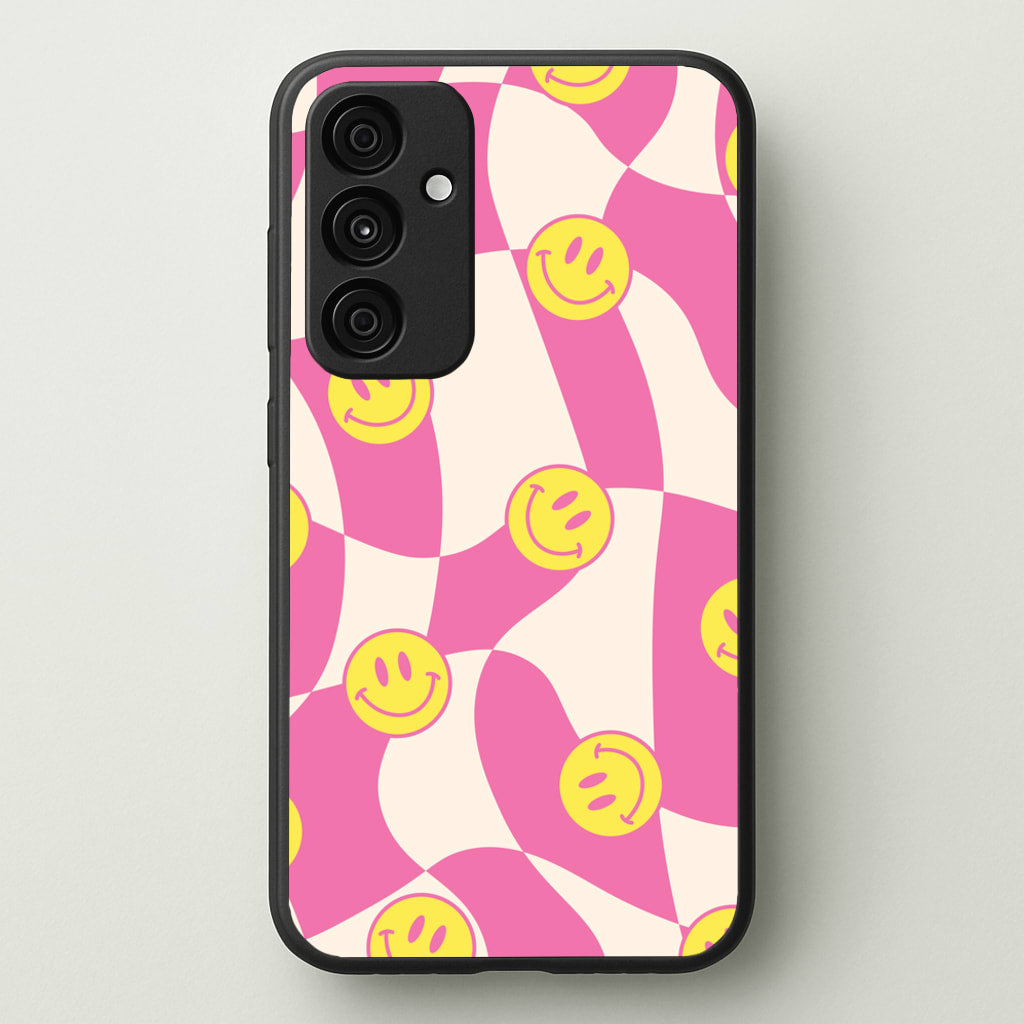 Smiley Checkboard - Trippy Patterns - Trippy Patterns Phone Case for Galaxy A55