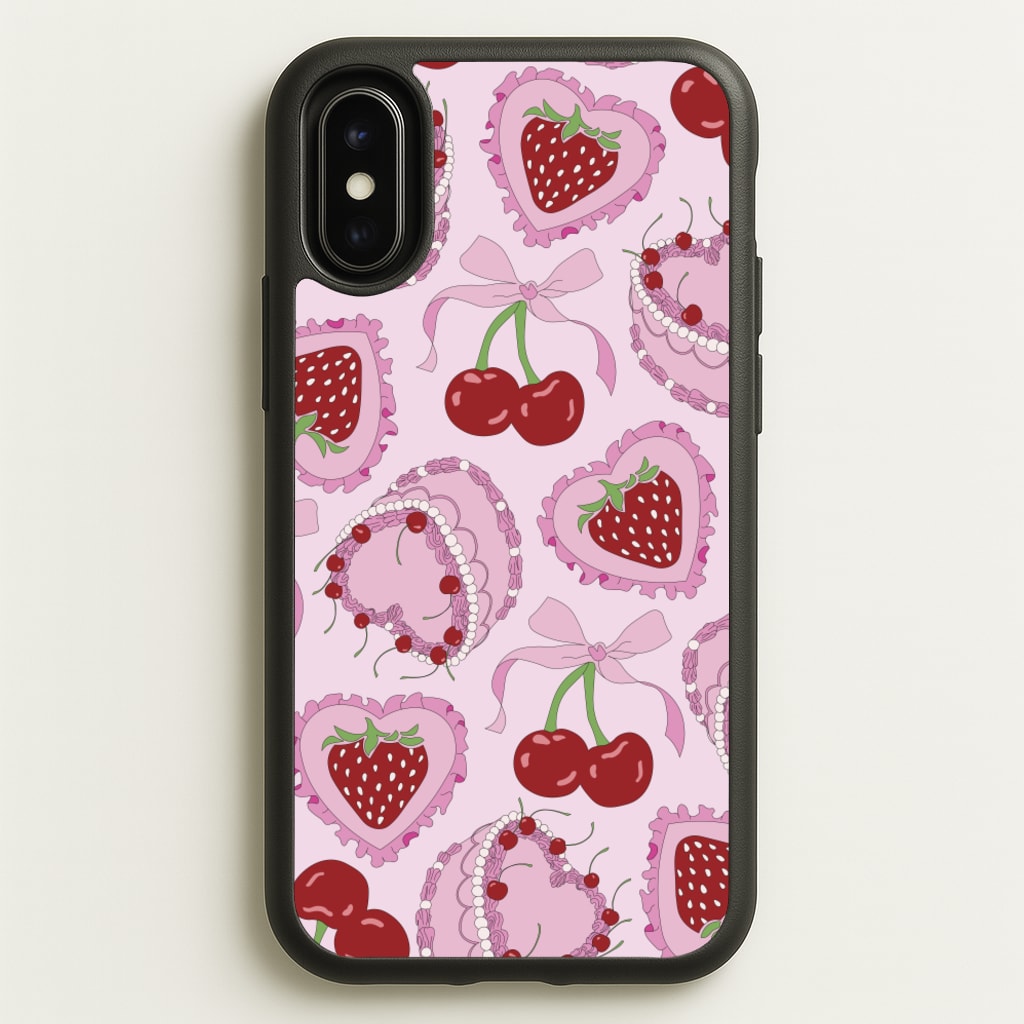 Cherries, Strawberries And Cake - Valentine's Day - Valentine's Day Phone Case for iPhone X / XS