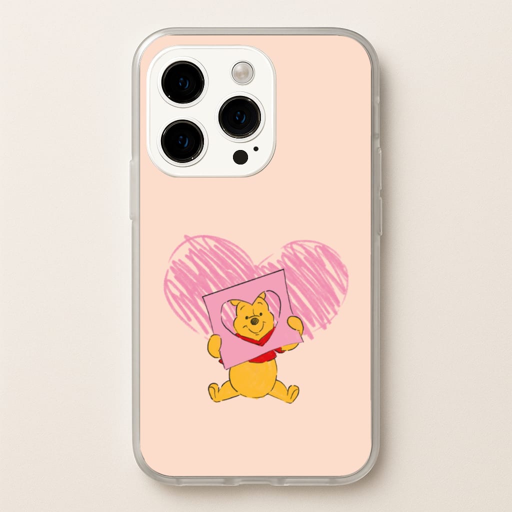 Pooh Heart Drawing Valentine's - Disney Valentine's Phone Case for iPhone 15 Pro Max