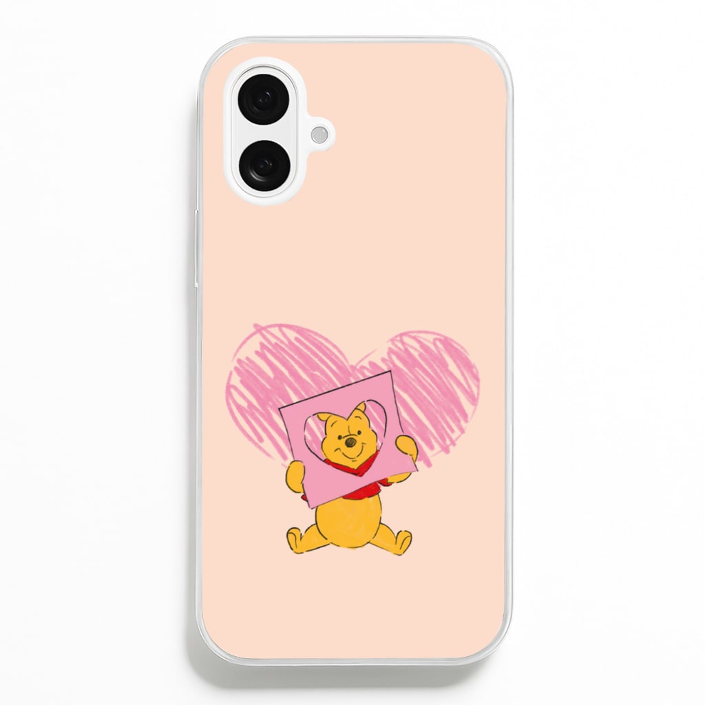 Pooh Heart Drawing Valentine's - Disney Valentine's Phone Case for iPhone 16 Plus