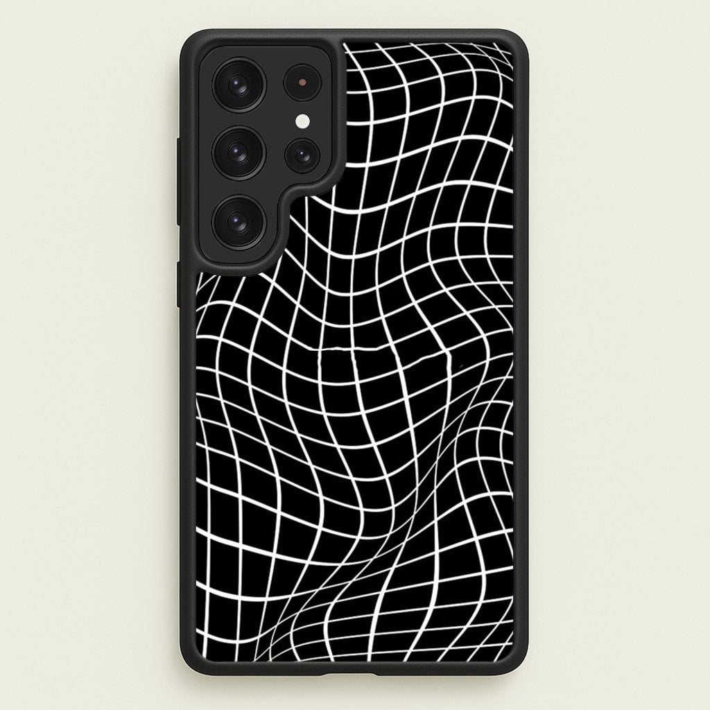 Black Wavy Grid Pattern - Phone Case for Galaxy S22 Ultra