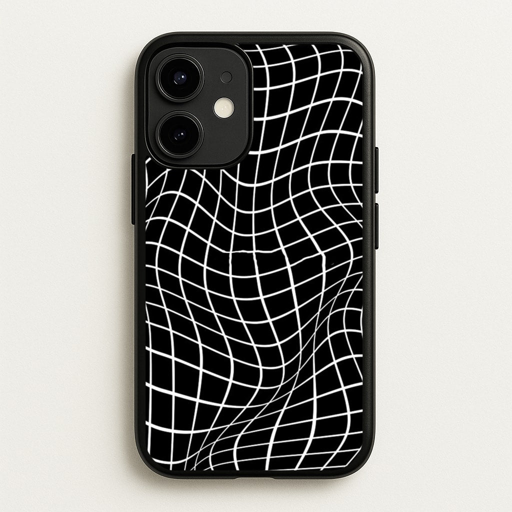 Black Wavy Grid Pattern - Phone Case for iPhone 12 Mini