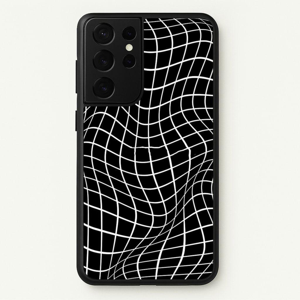 Black Wavy Grid Pattern - Phone Case for Galaxy S21 Ultra