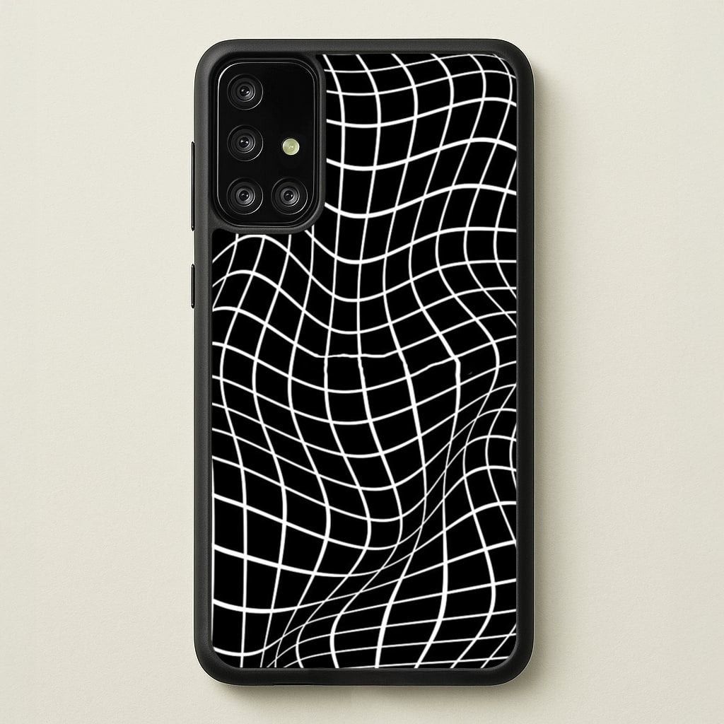 Black Wavy Grid Pattern - Phone Case for Galaxy A71