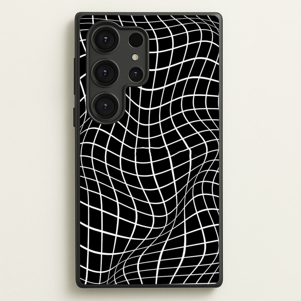 Black Wavy Grid Pattern - Phone Case for Galaxy S25 Ultra